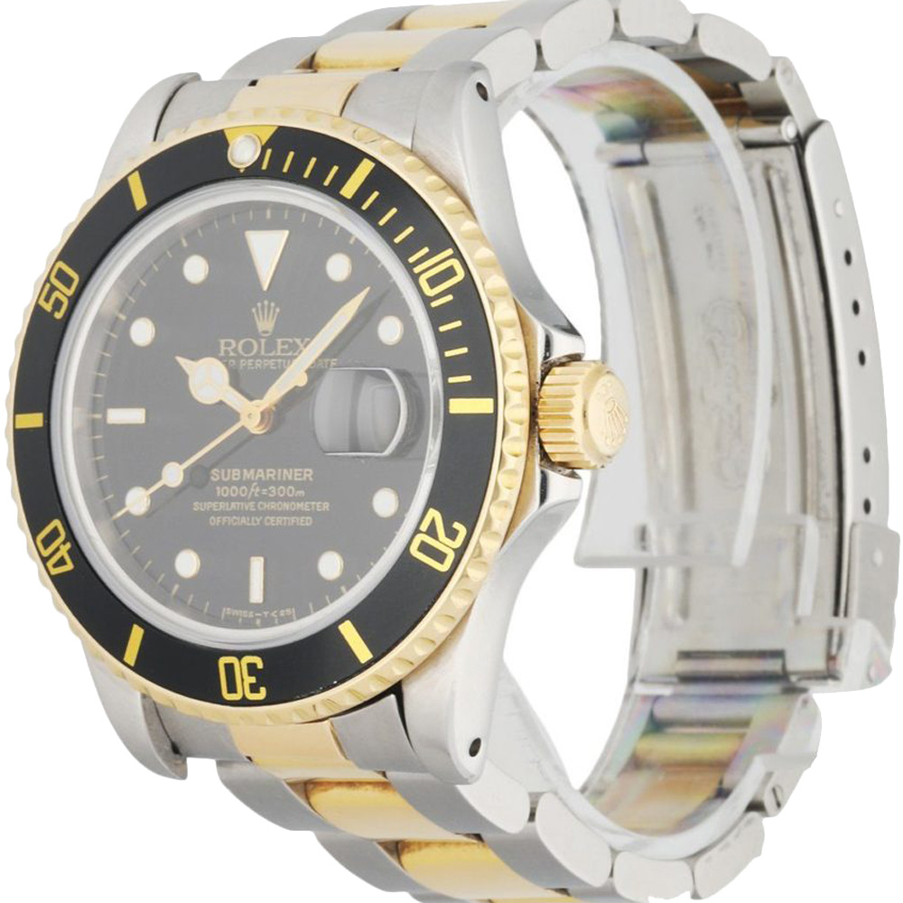 

Rolex Black 18K Yellow Gold And Stainless Steel Submariner 16613 Men's Wristwatch 40 MM