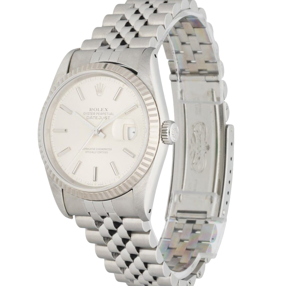 

Rolex Silver 18k White Gold And Stainless Steel Datejust 16234 Men's Wristwatch 36 MM