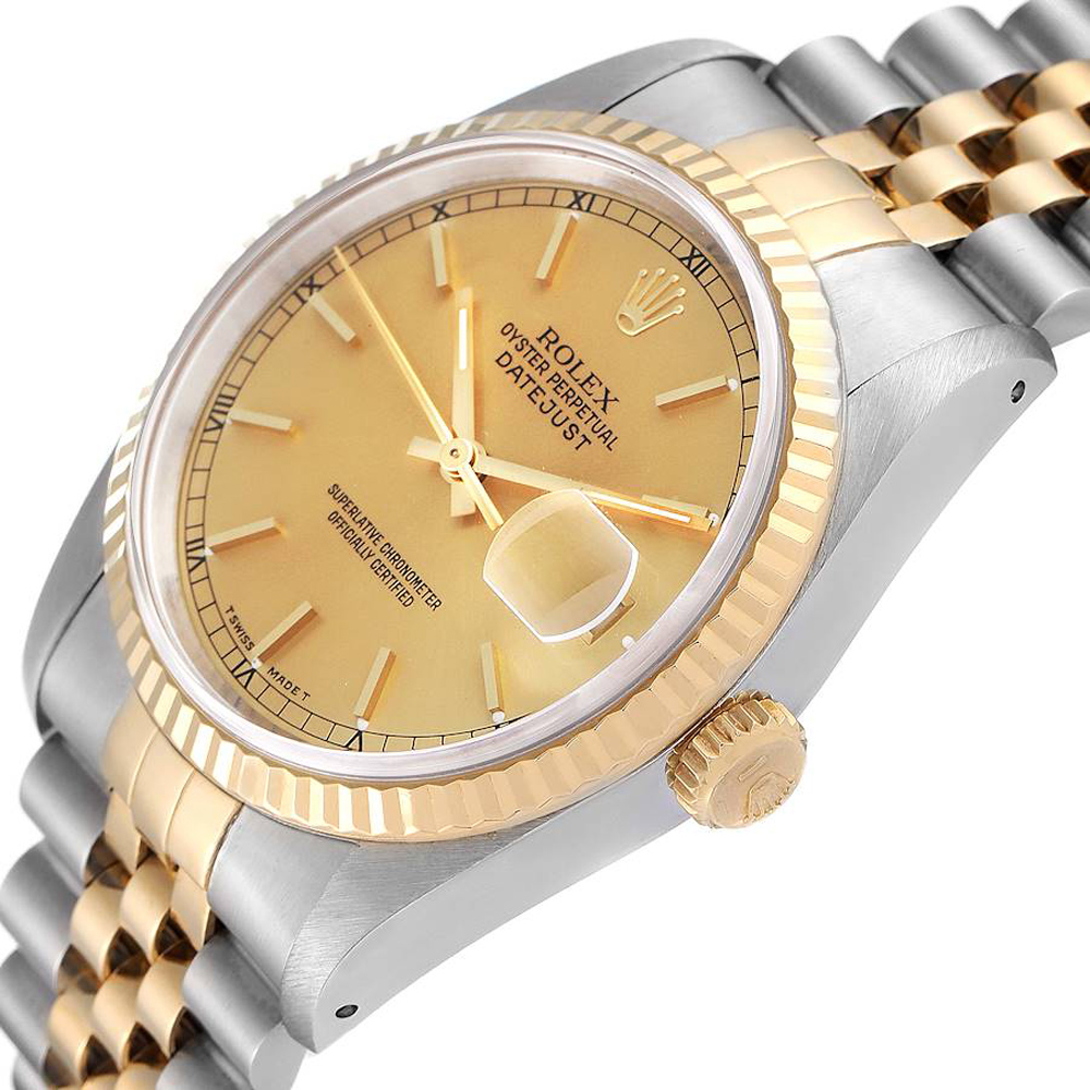

Rolex Champagne 18k Yellow Gold And Stainless Steel Datejust 16233 Men's Wristwatch 36 MM