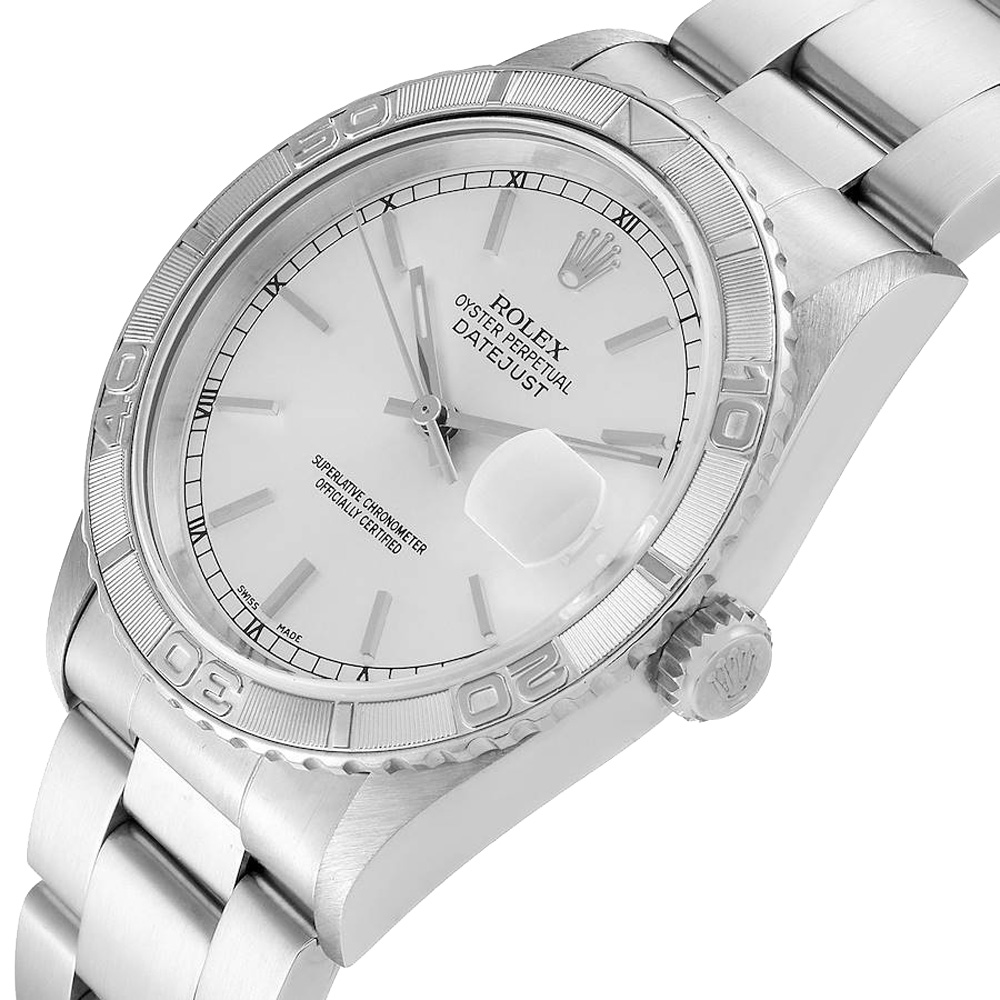 

Rolex Silver 18K White Gold And Stainless Steel Turnograph Datejust 16264 Men's Wristwatch 36 MM