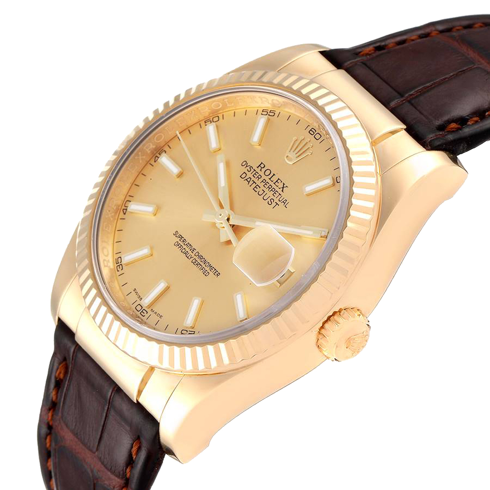 

Rolex Champagne 18K Yellow Gold Datejust 116138 Men's Wristwatch 36 MM