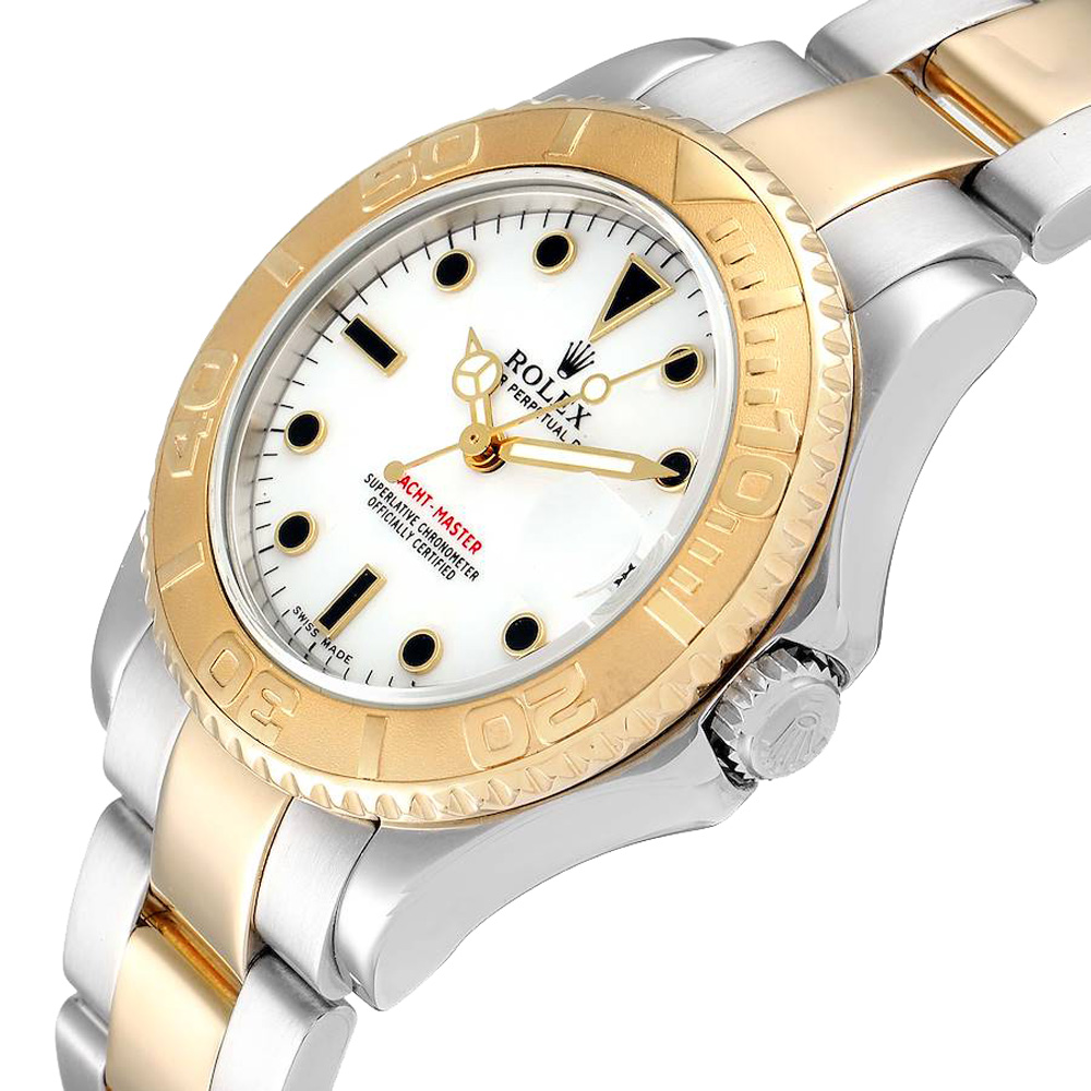 

Rolex White 18K Yellow Gold And Stainless Steel Yachtmaster 168623 Men's Wristwatch 35 MM