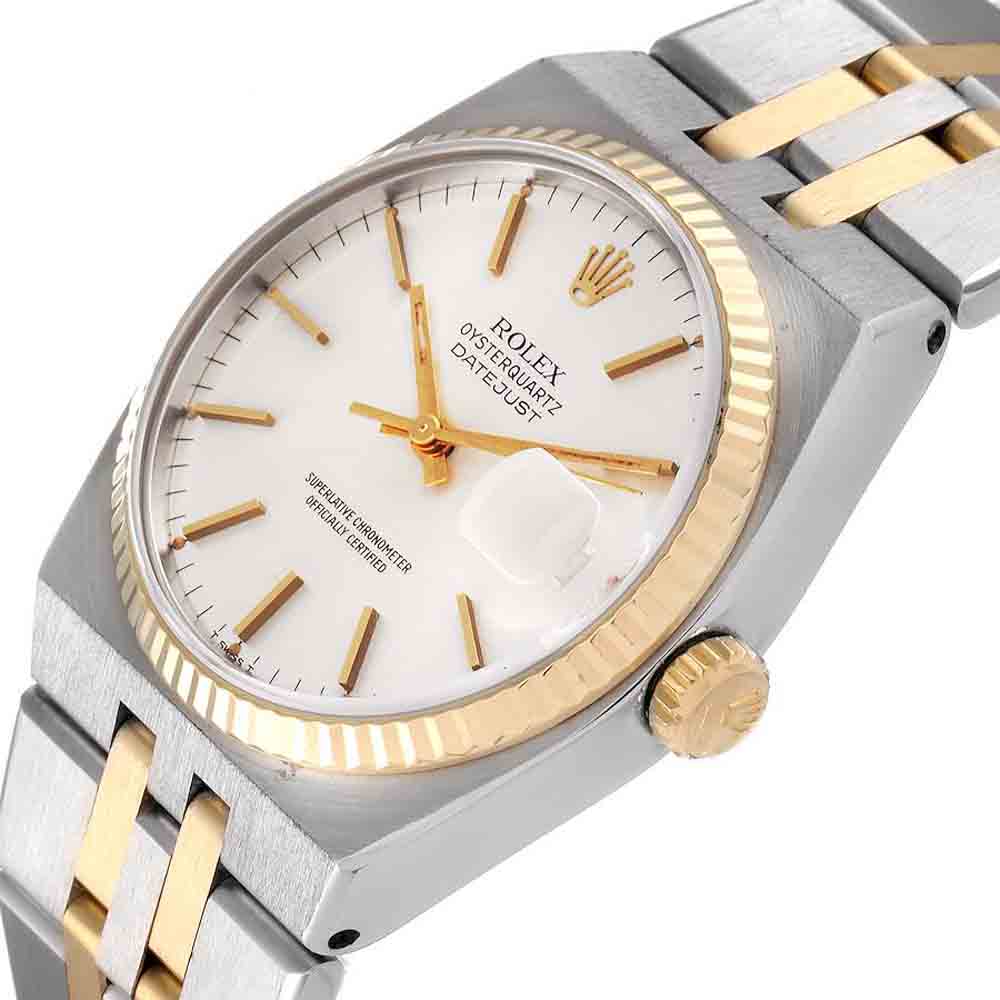 

Rolex Silver 18k Yellow Gold And Stainless Steel Oysterquartz Datejust 17013 Men's Wristwatch 36 MM