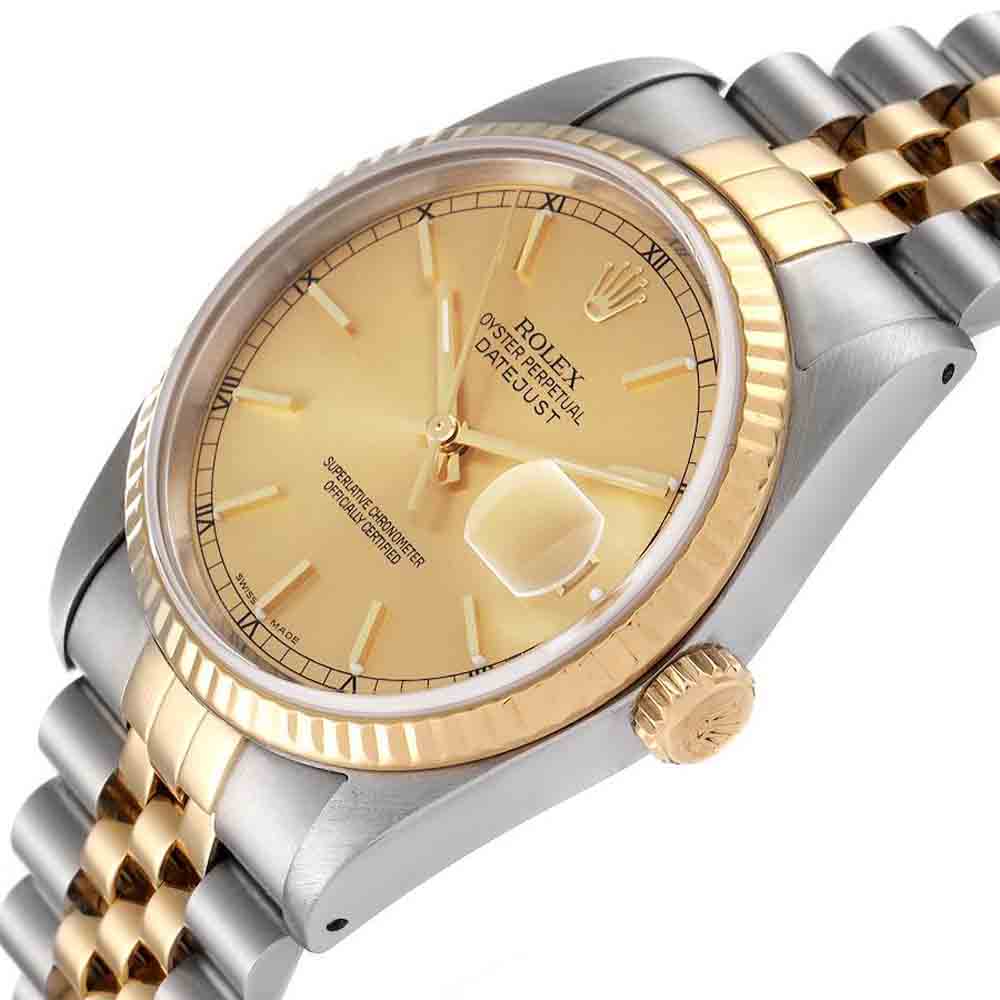 

Rolex Champagne 18k Yellow Gold And Stainless Steel Datejust 16233 Men's Wristwatch 36 MM