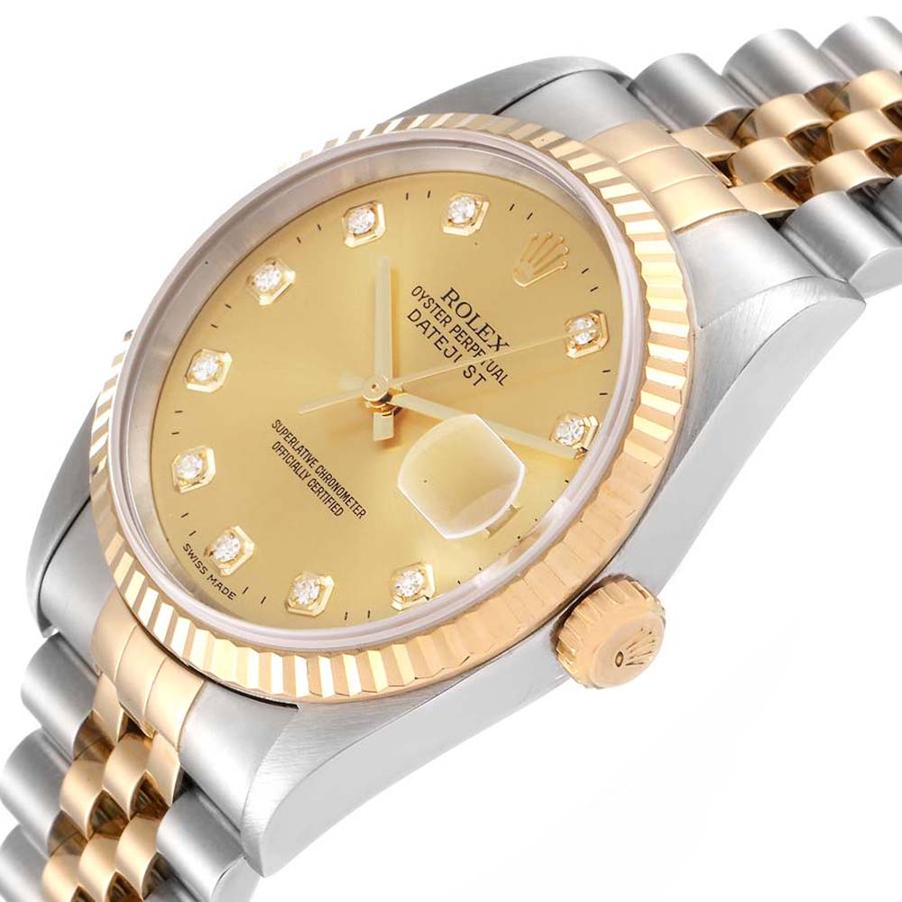 

Rolex Champagne Diamonds 18K Yellow Gold And Stainless Steel Datejust 16233 Men's Wristwatch 36 MM