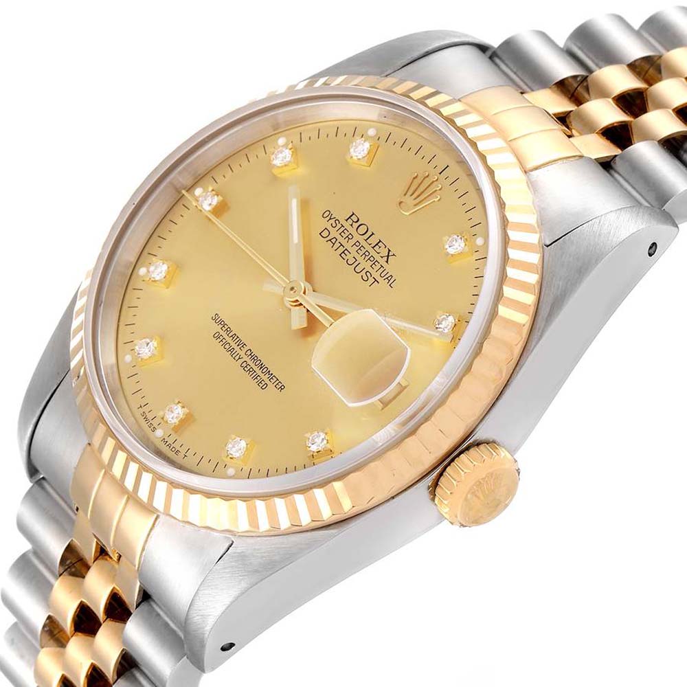 

Rolex Champagne Diamonds 18K Yellow Gold And Stainless Steel Datejust 16233 Men's Wristwatch 36 MM