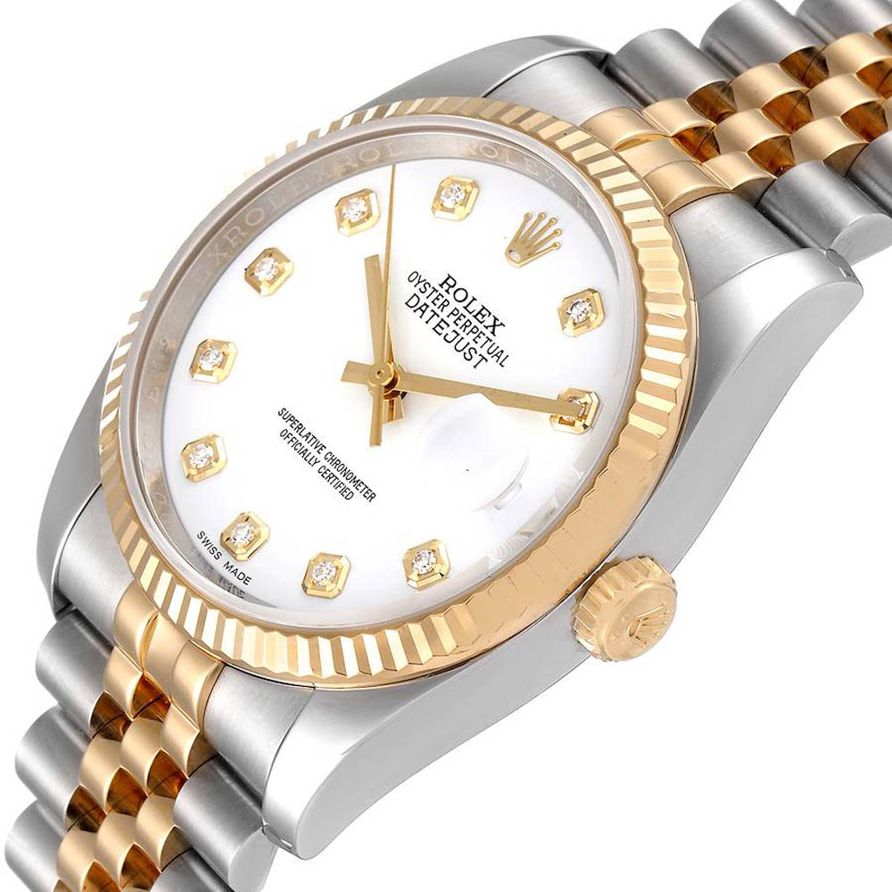 

Rolex White Diamonds 18K Yellow Gold And Stainless Steel Datejust 116233 Men's Wristwatch 36 MM