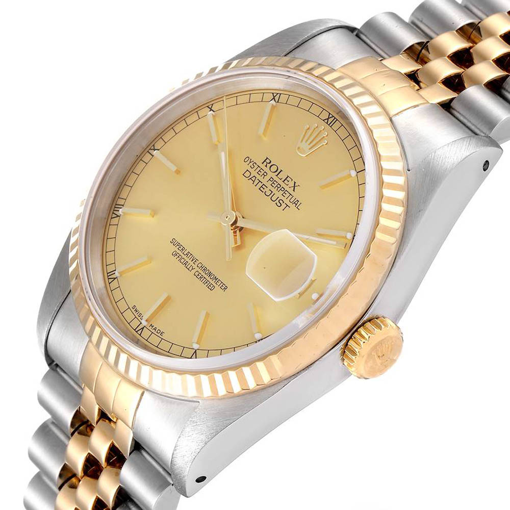 

Rolex Champagne 18k Yellow Gold And Stainless Steel Datejust 16233 Men's Wristwatch 36 MM