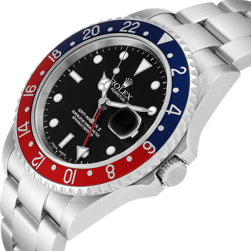 

Rolex Black Stainless Steel GMT Master II Pepsi 16710 Men's Wristwatch 40 MM