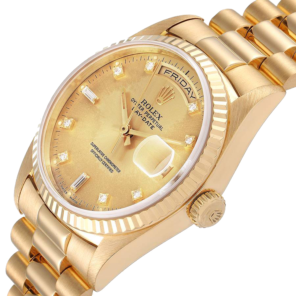 

Rolex Champagne Diamonds 18K Yellow Gold President Day-Date 18238 Men's Wristwatch 36 MM