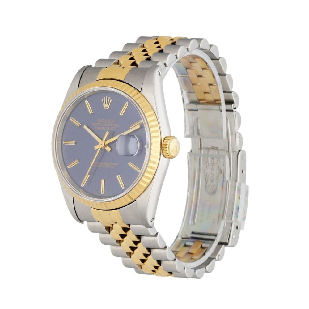 

Rolex Blue 18K Yellow Gold And Stainless Steel Datejust 16233 Men's Wristwatch 36 MM