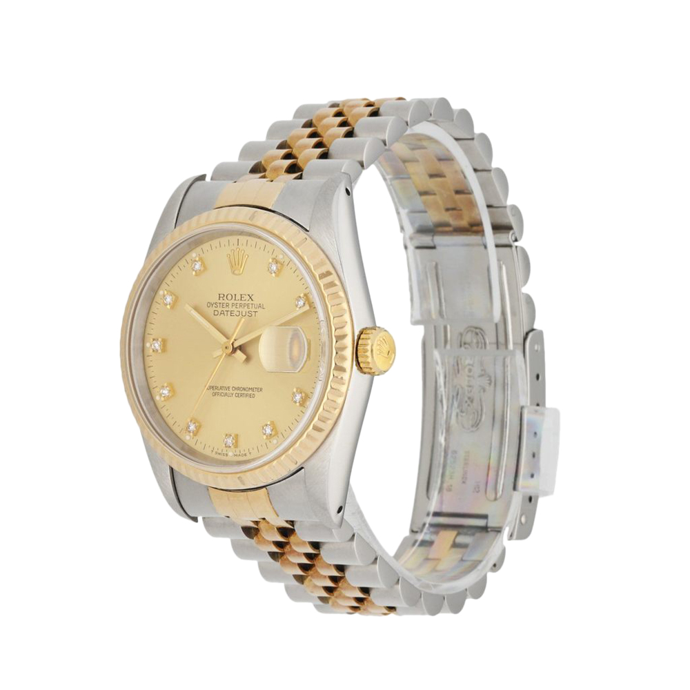 

Rolex Champagne Diamonds 18K Yellow Gold And Stainless Steel Datejust 16233 Men's Wristwatch 36 MM