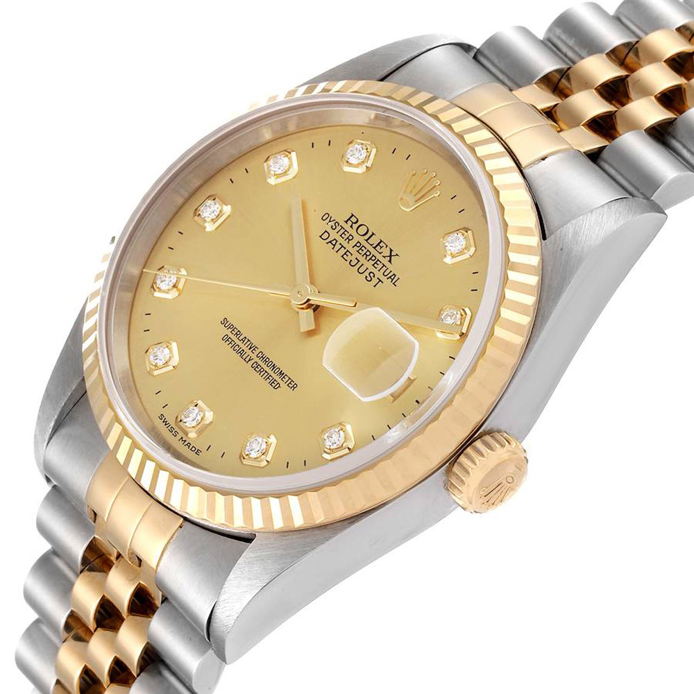 

Rolex Champagne Diamonds 18k Yellow Gold And Stainless Steel Datejust 16233 Men's Wristwatch 36 MM