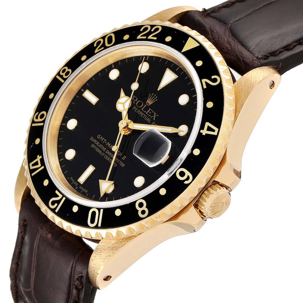 

Rolex Black 18K Yellow Gold GMT Master II 16718 Men's Wristwatch 40 MM
