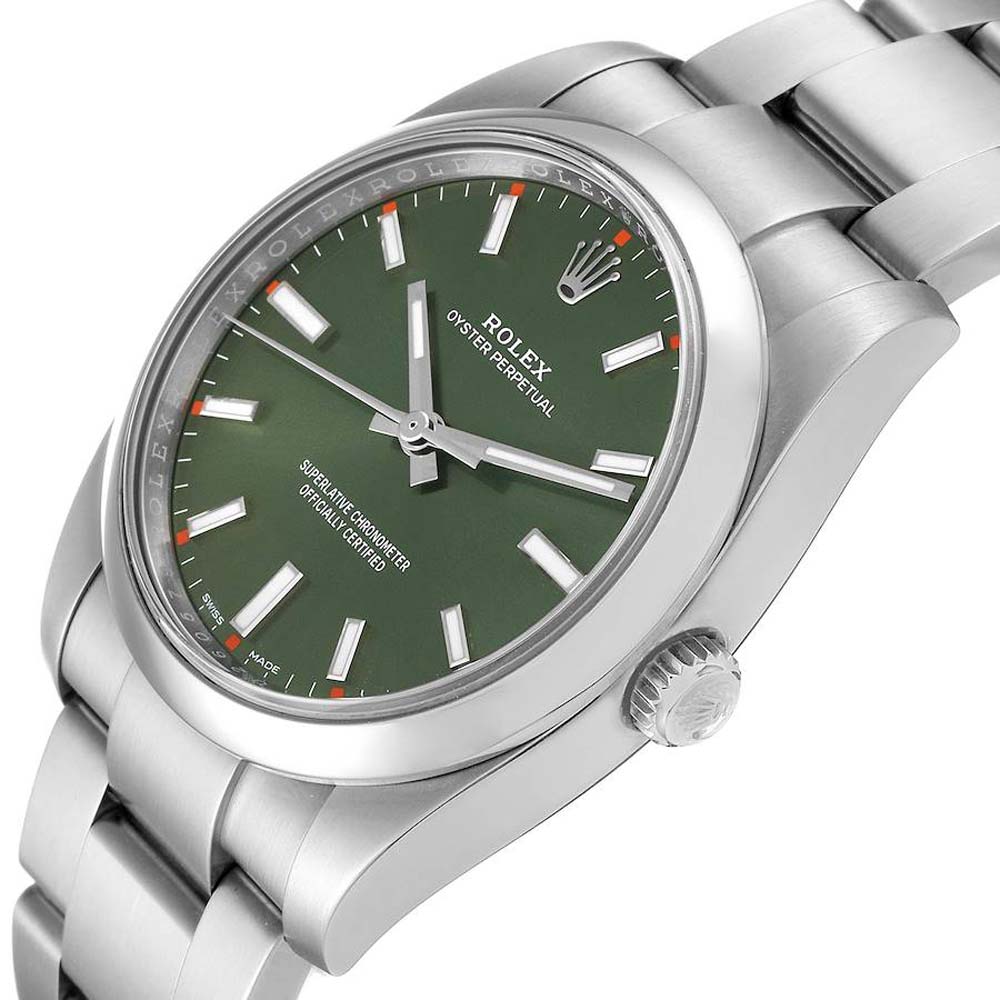 

Rolex Olive Green Stainless Steel Oyster Perpetual 114200 Men's Wristwatch 34 MM