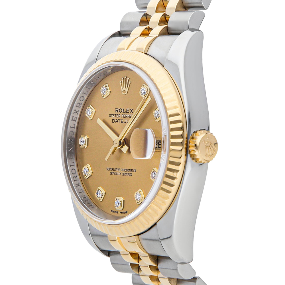 

Rolex Champagne Diamonds 18k Yellow Gold And Stainless Steel Datejust 116233 Men's Wristwatch 36 MM