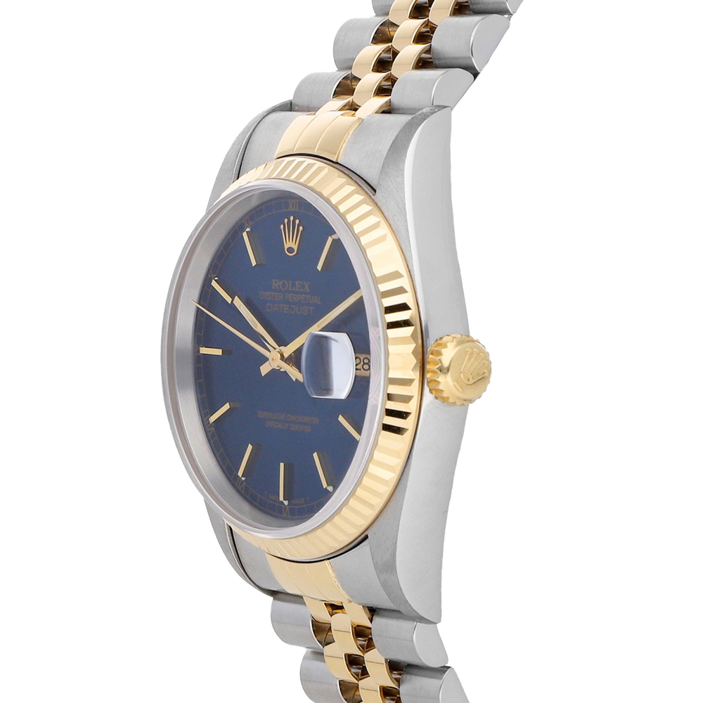 

Rolex Blue 18K Yellow Gold And Stainless Steel Datejust 16233 Men's Wristwatch 36 MM