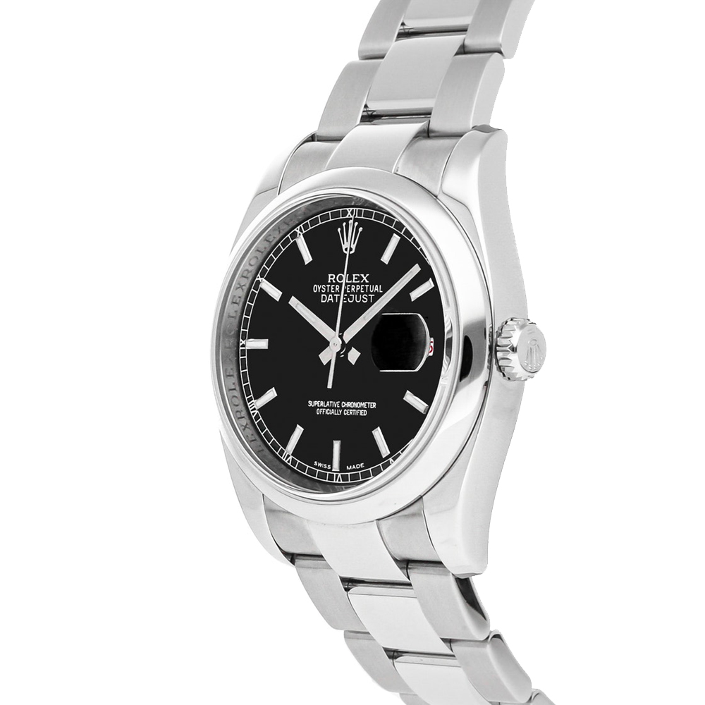 

Rolex Black Stainless Steel Datejust 116200 Men's Wristwatch 36 MM