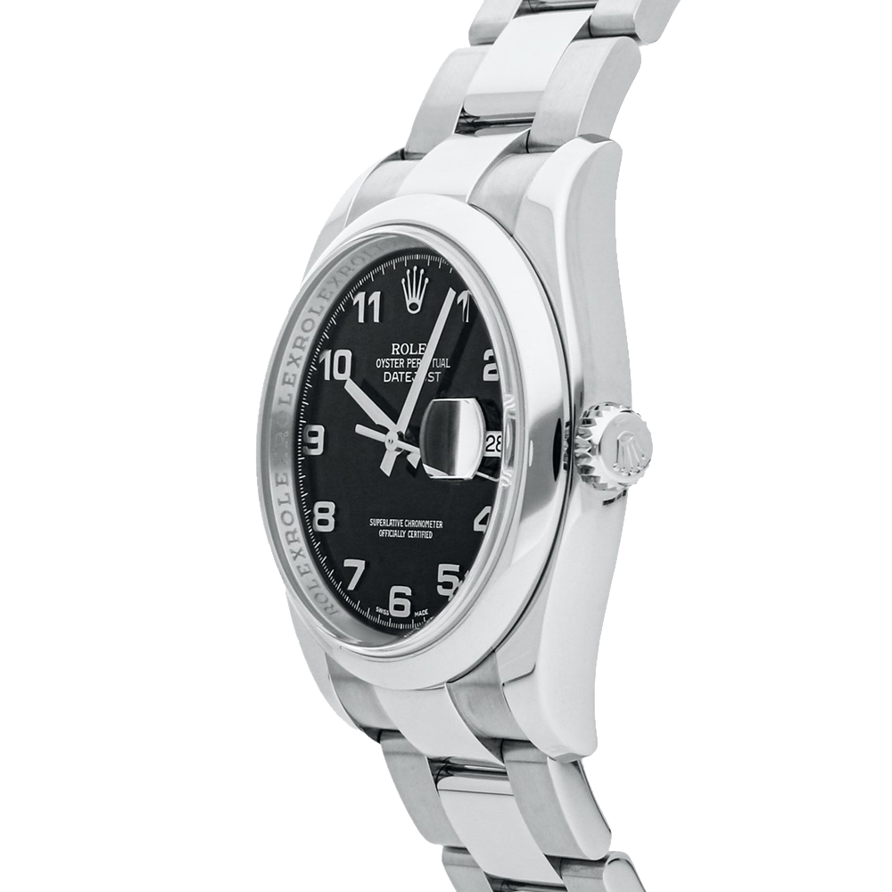 

Rolex Black Stainless Steel Datejust 116200 Men's Wristwatch 36 MM
