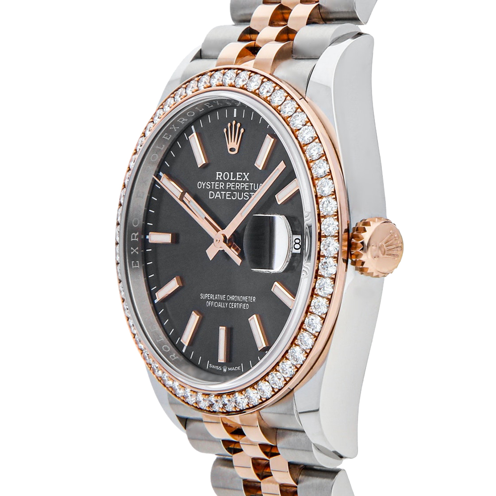 

Rolex Grey Diamonds 18k Rose Gold And Stainless Steel Datejust 126281RBR Men's Wristwatch 36 MM