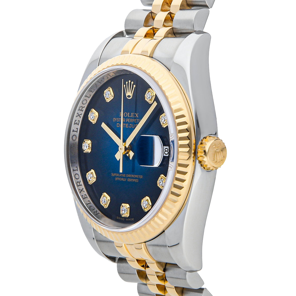 

Rolex Blue Diamonds 18K Yellow Gold And Stainless Steel Datejust 116233 Men's Wristwatch 36 MM