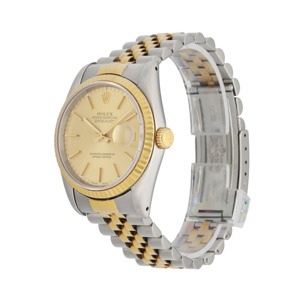

Rolex Champagne 18k Yellow Gold And Stainless Steel Datejust 16233 Men's Wristwatch 36 MM