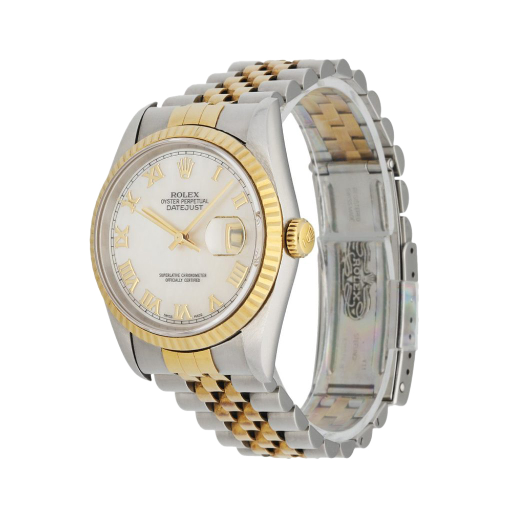 

Rolex Champagne 18K Yellow Gold And Stainless Steel Datejust 16233 Men's Wristwatch 36 MM, Silver