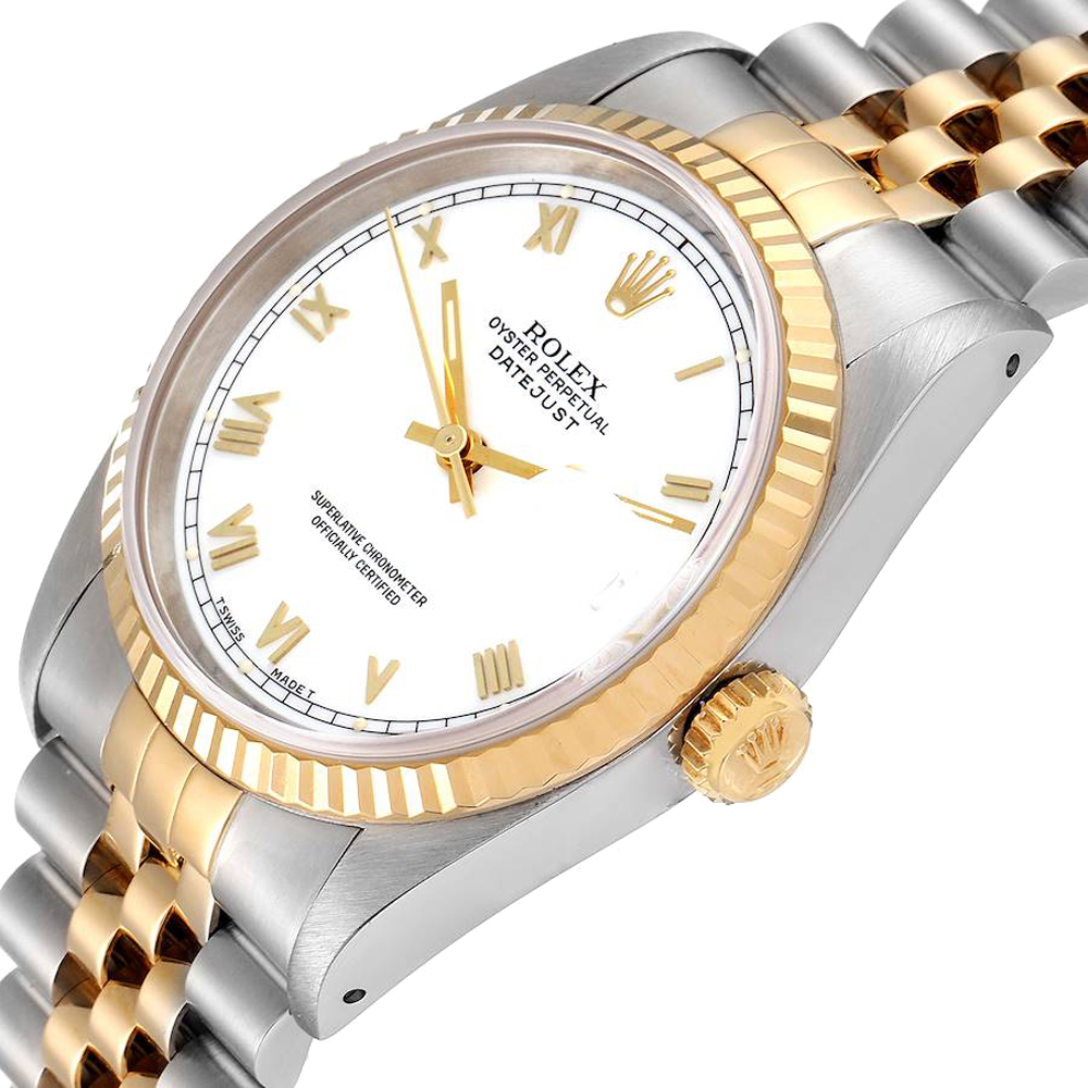 

Rolex White 18K Yellow Gold And Stainless Steel Datejust 16233 Men's Wristwatch 36 MM