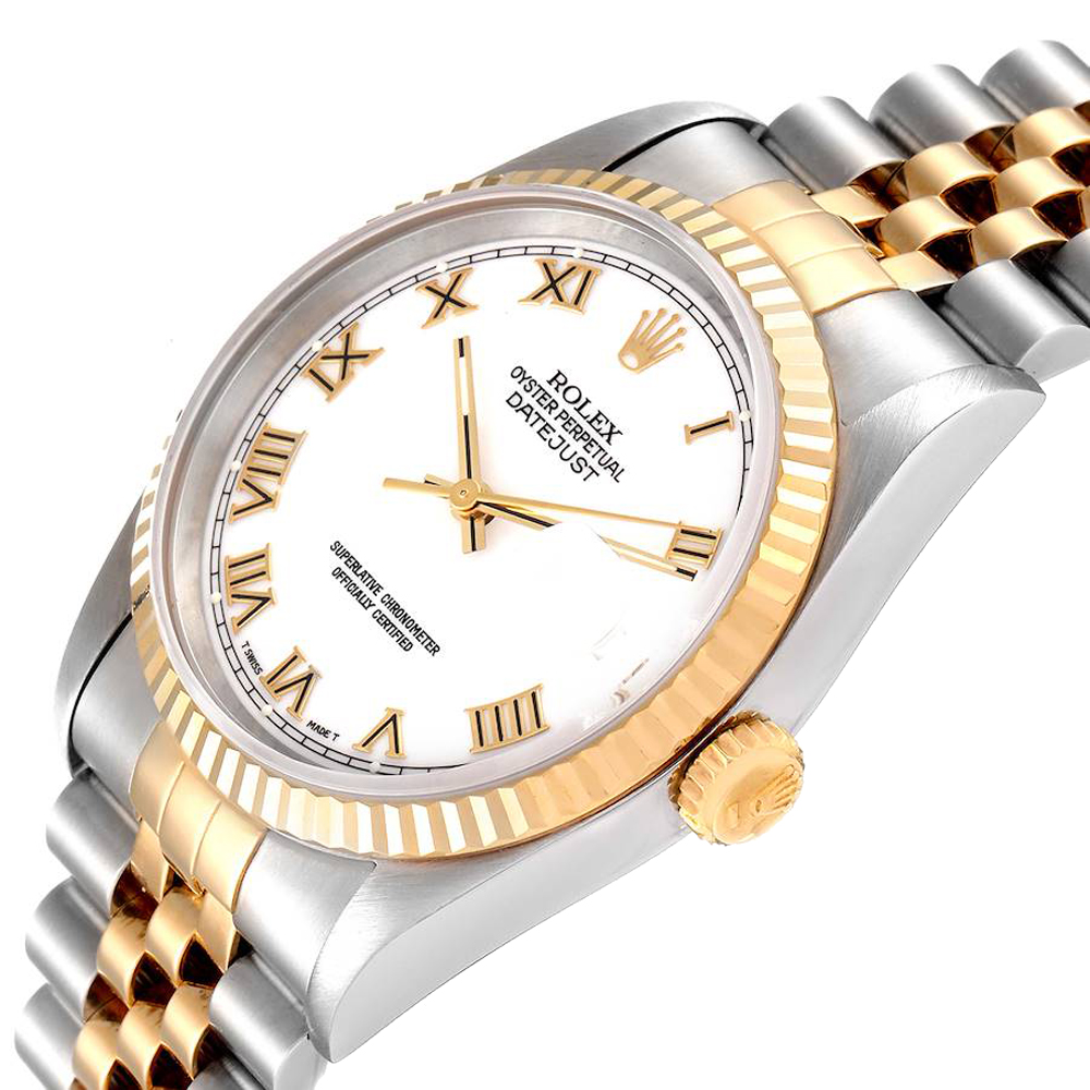 

Rolex White 18K Yellow Gold And Stainless Steel Datejust 16233 Men's Wristwatch 36 MM