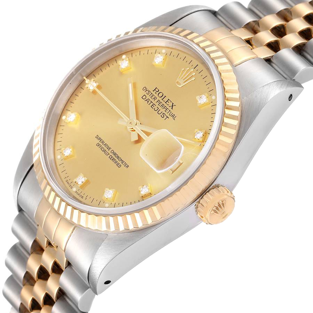 

Rolex Champagne Diamonds 18K Yellow Gold And Stainless Steel Datejust 16233 Men's Wristwatch 36 MM