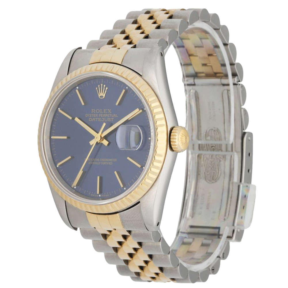 

Rolex Blue 18K Yellow Gold And Stainless Steel Datejust 16233 Men's Wristwatch 36 MM