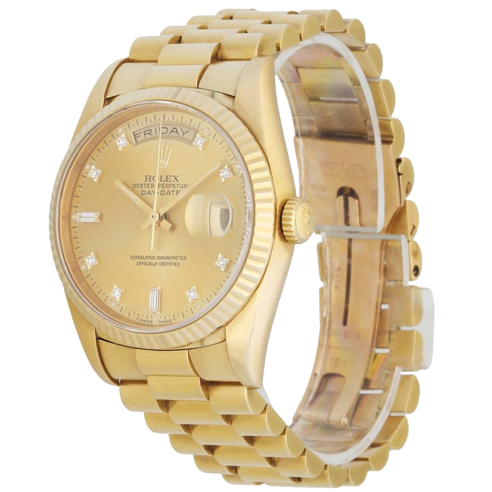 

Rolex Champagne Diamonds 18k Yellow Gold Day-Date 18238 Men's Wristwatch 36 MM