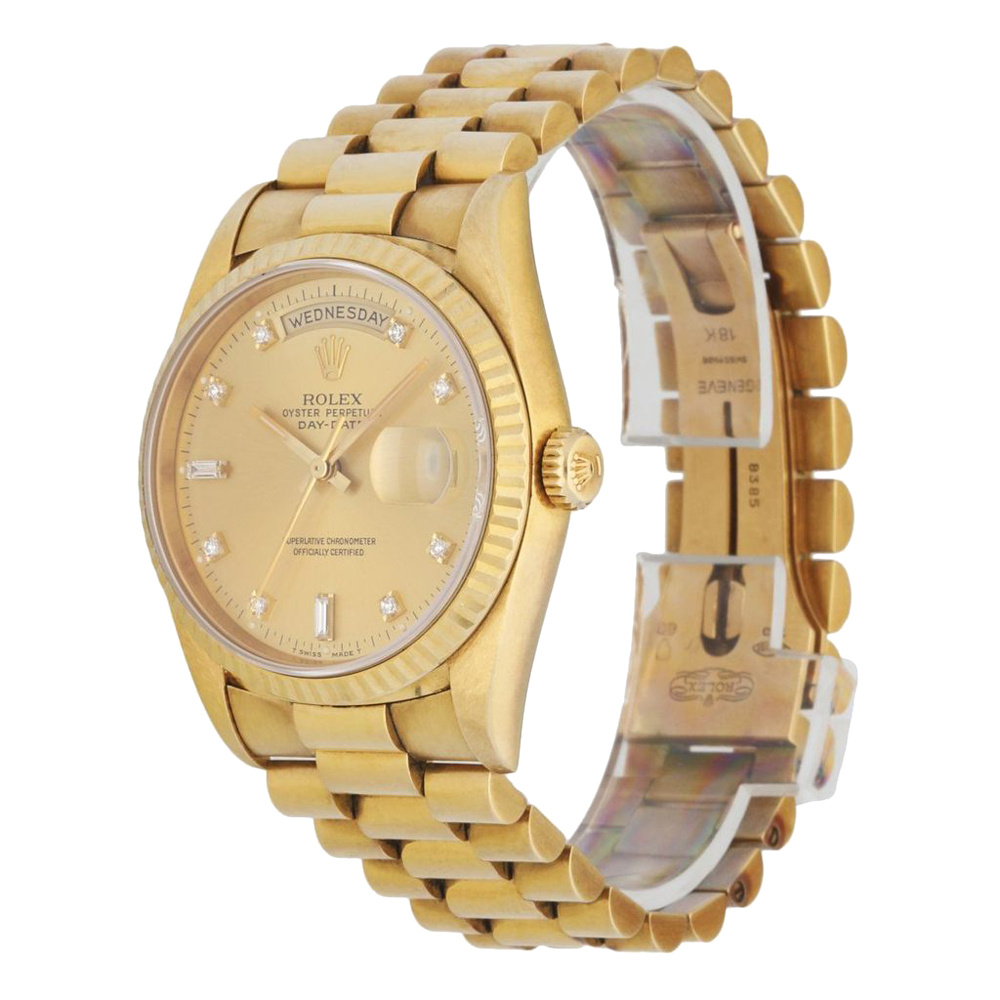 

Rolex Champagne Diamonds 18k Yellow Gold Day-Date 18238 Men's Wristwatch 36 MM