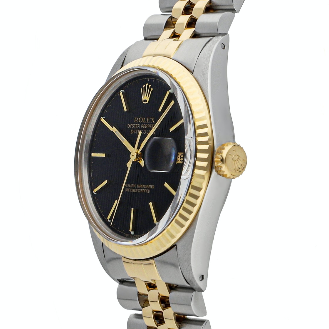 

Rolex Black 18K Yellow Gold And Stainless Steel Datejust 16013 Men's Wristwatch 36 MM
