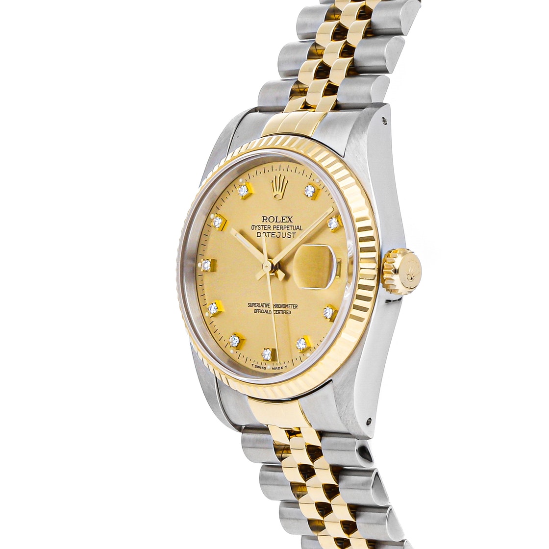 

Rolex Champagne Diamonds 18k Yellow Gold And Stainless Steel Datejust 16233 Men's Wristwatch 36 MM