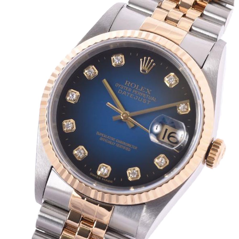 

Rolex Blue Diamonds 18K Yellow Gold And Stainless Steel Datejust 16233 Men's Wristwatch 36 MM