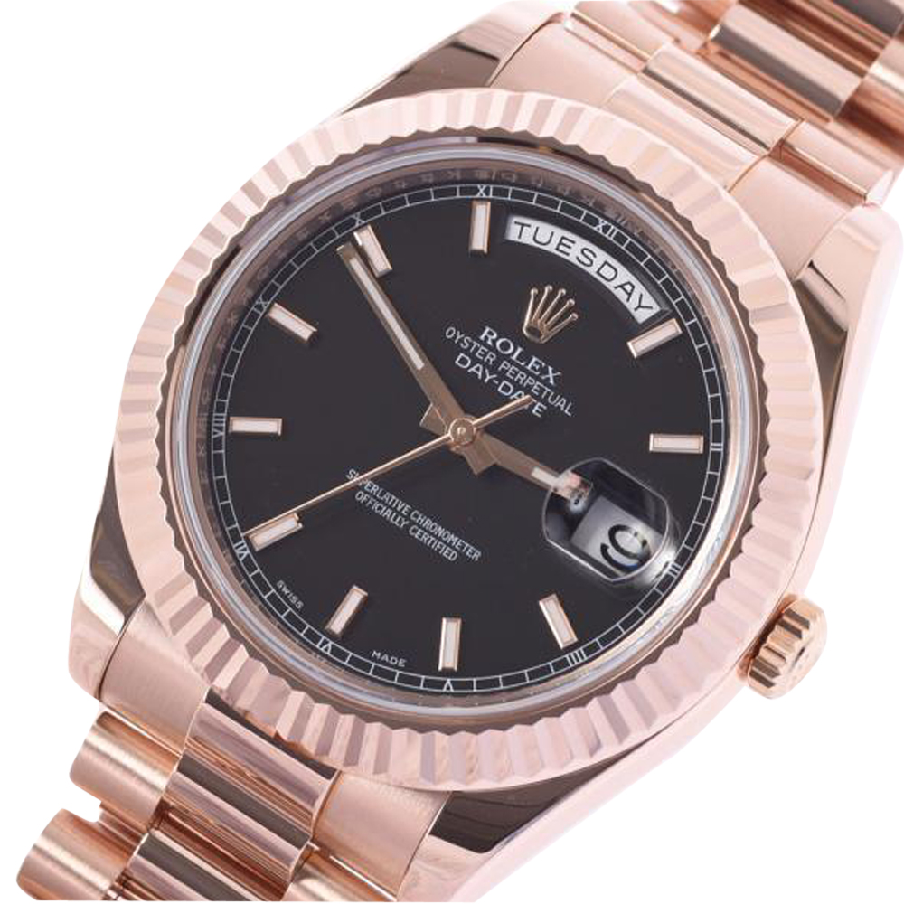 

Rolex Black 18K Rose Gold Day-Date 218235 Automatic Men's Wristwatch 41 MM