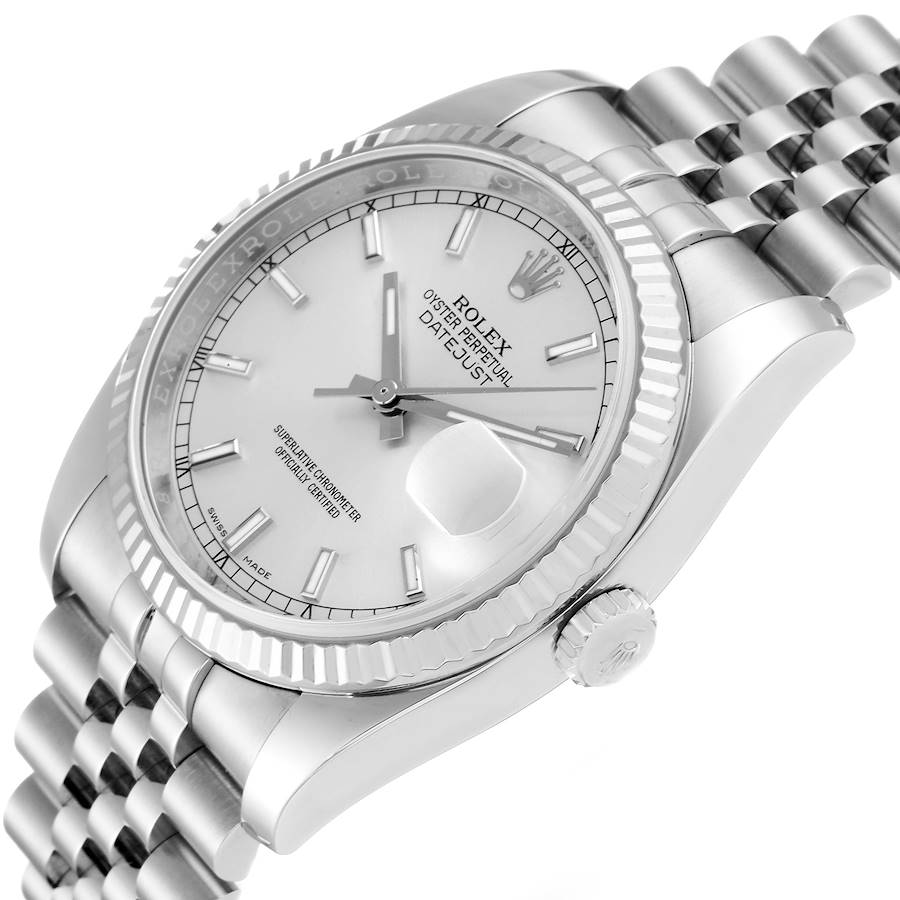 

Rolex Silver 18K White Gold And Stainless Steel Datejust 116234 Men's Wristwatch 36 MM