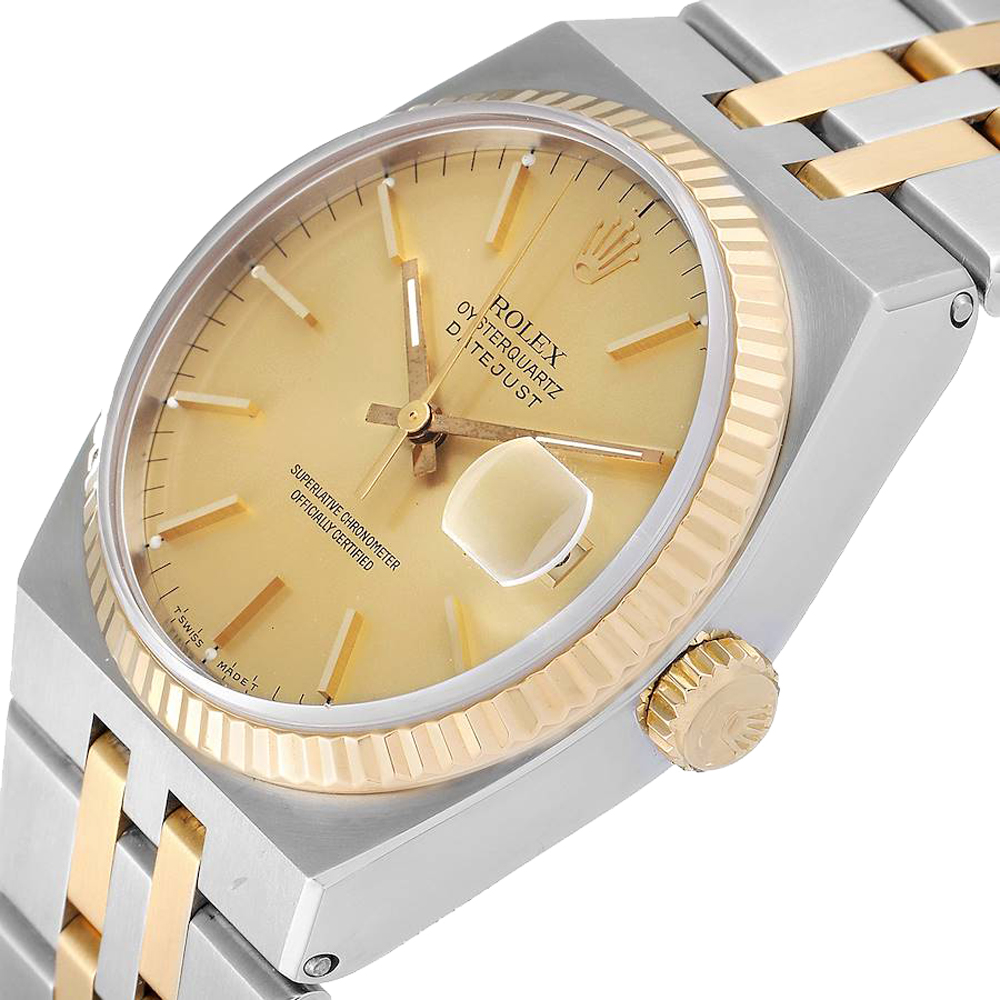 

Rolex Champagne 18k Yellow Gold And Stainless Steel Oysterquartz Datejust 17013 Men's Wristwatch 36 MM