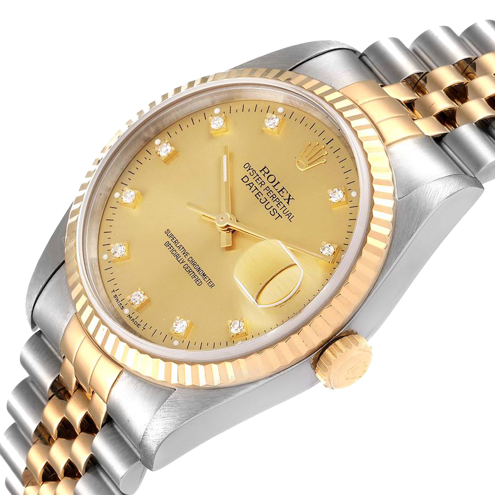 

Rolex Champagne Diamonds 18K Yellow Gold And Stainless Steel Datejust 16233 Men's Wristwatch 36 MM