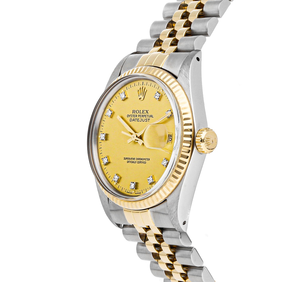 

Rolex Champagne Diamonds 18K Yellow Gold And Stainless Steel Datejust 16013 Men's Wristwatch 36 MM