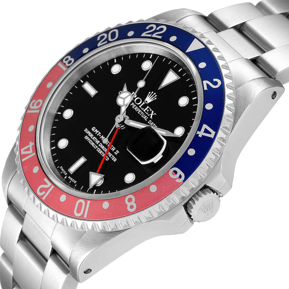 

Rolex Black Stainless Steel GMT Master II Pepsi 16710 Men's Wristwatch 40 MM