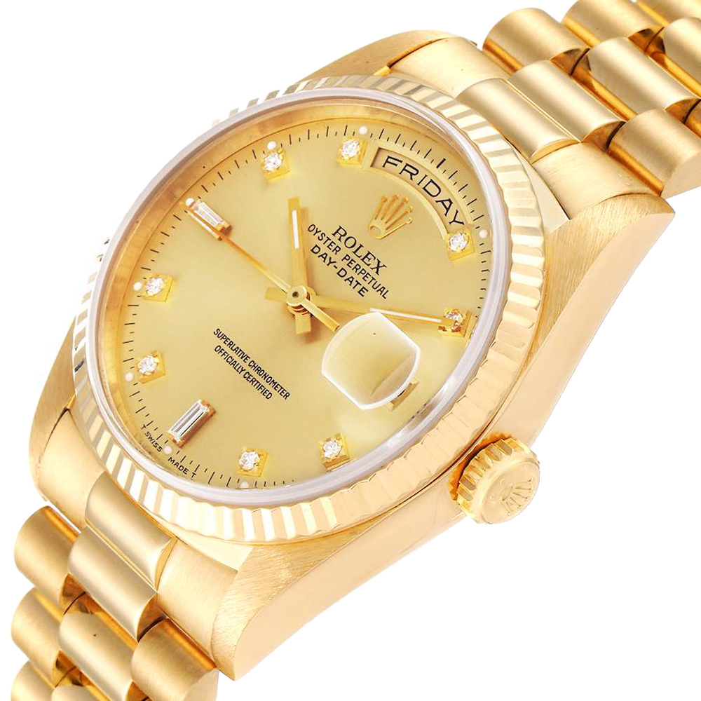 

Rolex Champagne Diamonds Diamonds 18K Yellow Gold President Day-Date 18238 Men's Wristwatch 36 MM