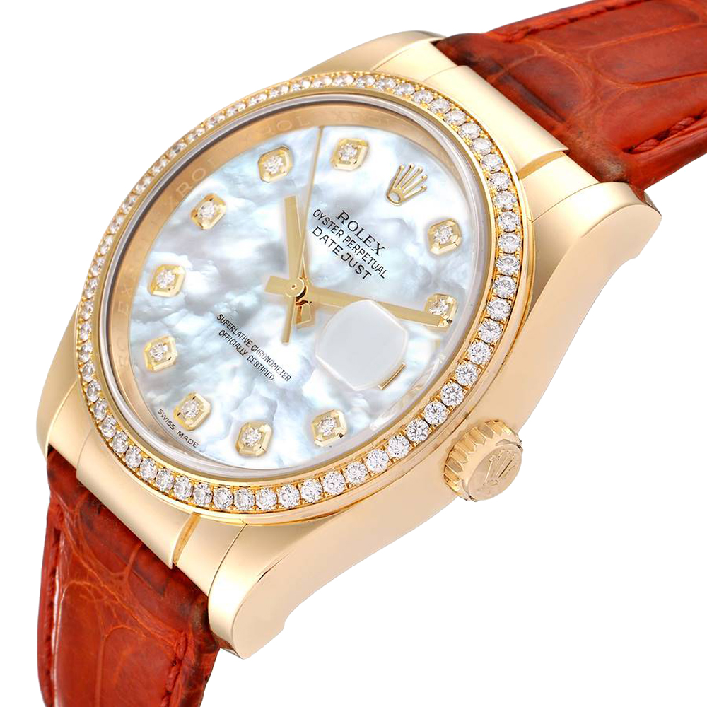 

Rolex MOP Diamonds 18k Yellow Gold President 116188 Men's Wristwatch 36 MM, White