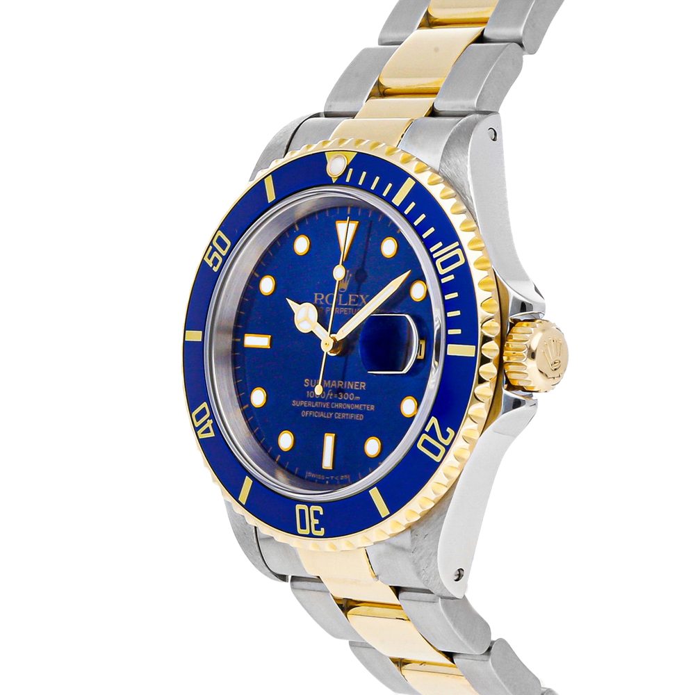 

Rolex Blue 18k Yellow Gold And Stainless Steel Submariner Date 16613 Men's Wristwatch 40 MM