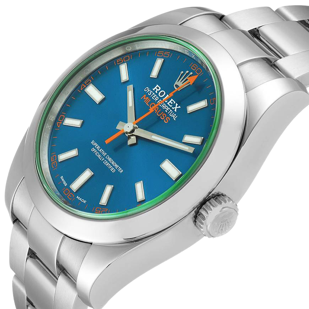 

Rolex Blue Stainless Steel Milgauss 116400 Men's Wristwatch 40 MM
