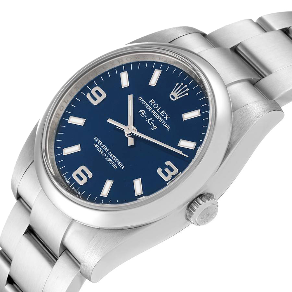 

Rolex Blue Stainless Steel Air King 114200 Men's Wristwatch 34 MM