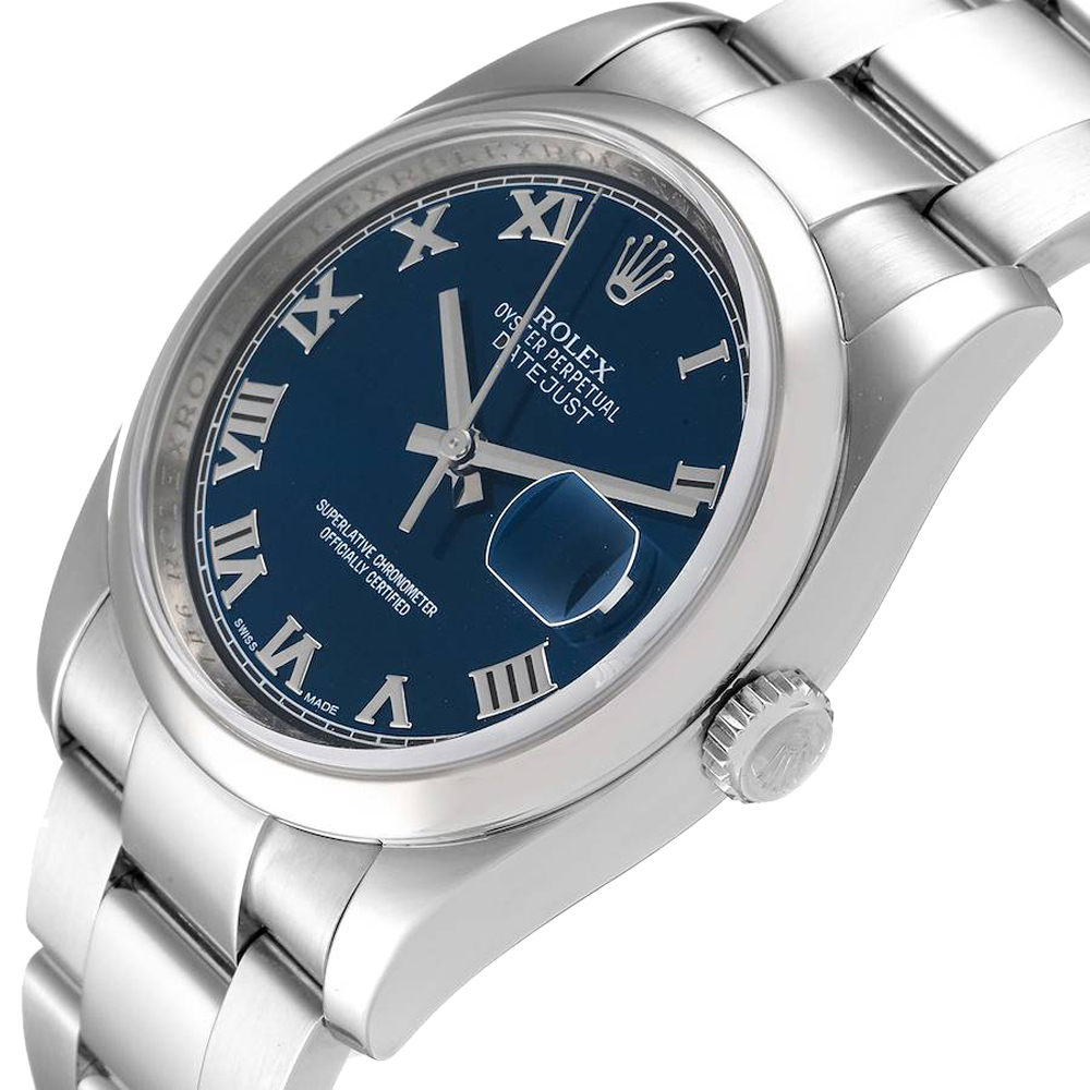 

Rolex Blue Stainless Steel Datejust 116200 Men's Wristwatch 36 MM