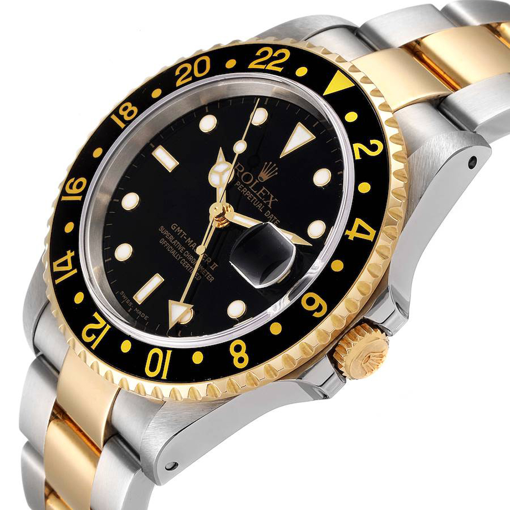 

Rolex Black 18K Yellow Gold And Stainless Steel GMT Master II 16713 Men's Wristwatch 40 MM
