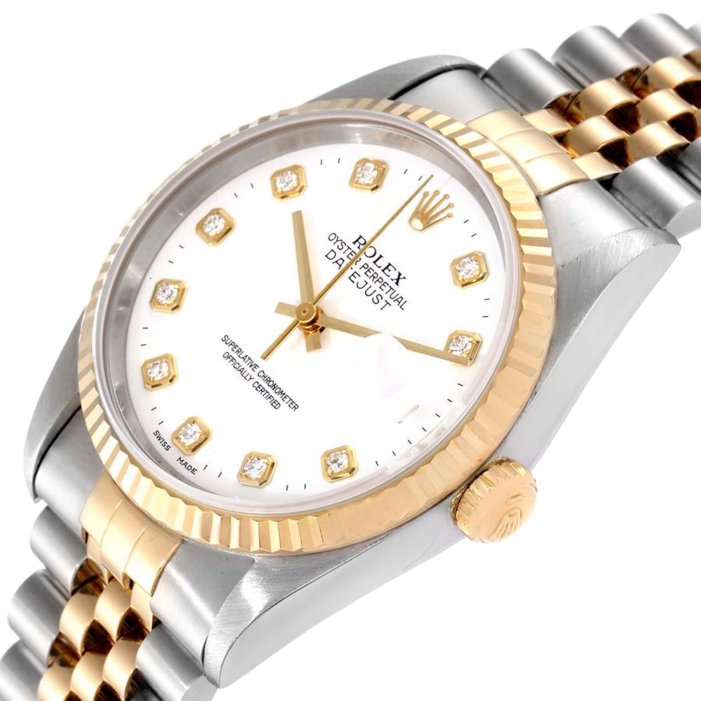 

Rolex White Diamonds 18K Yellow Gold And Stainless Steel Datejust 16233 Men's Wristwatch 36 MM